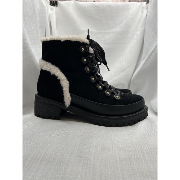 Tory Burch Women Cooper Suede Shearling Lined Lace-up Black Lug Boots size 8 - Picture 12 of 12